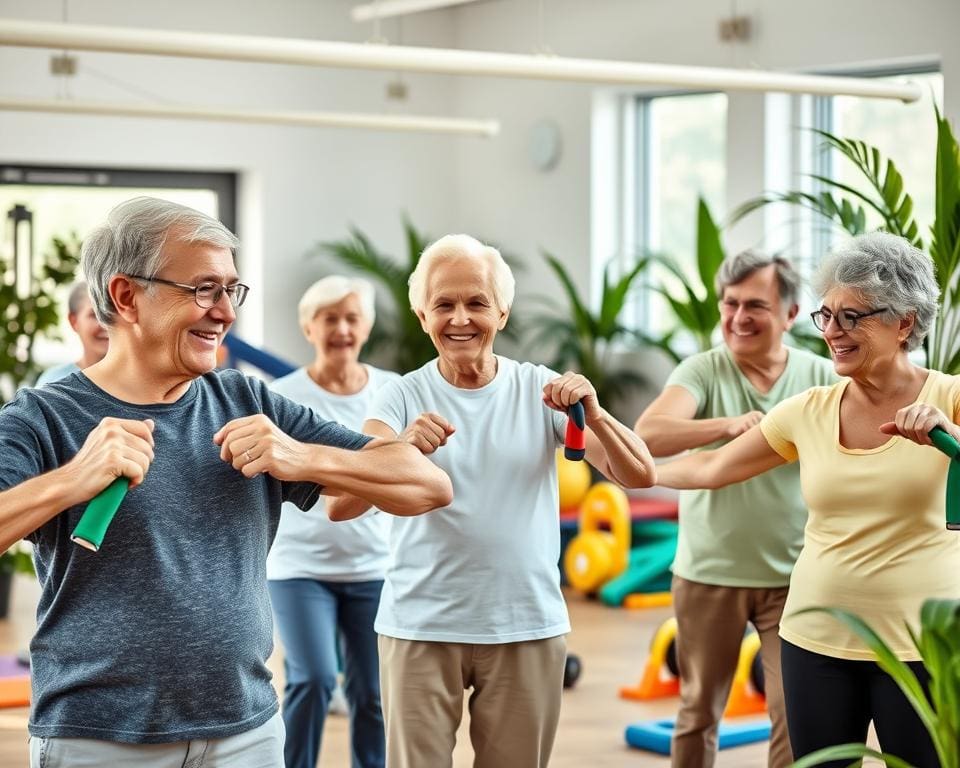 oudere mensen genieten van weerstandstraining