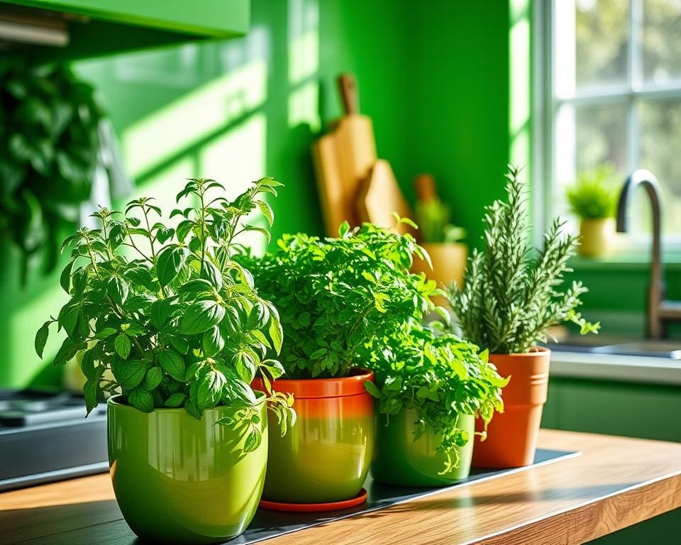 Kokers voor kruidenplanten voor een groene keuken