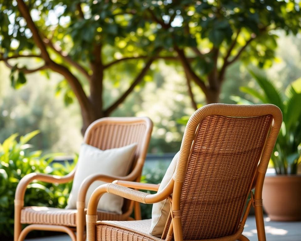 Rieten stoelen met een verstelbare rugleuning