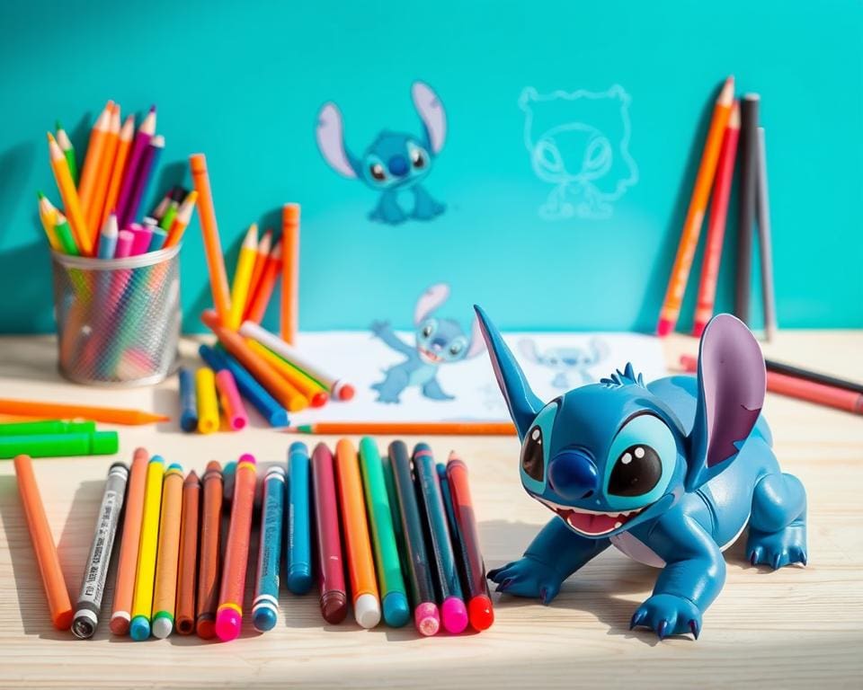 Wat zit er in de Stitch tekenset voor kinderen?